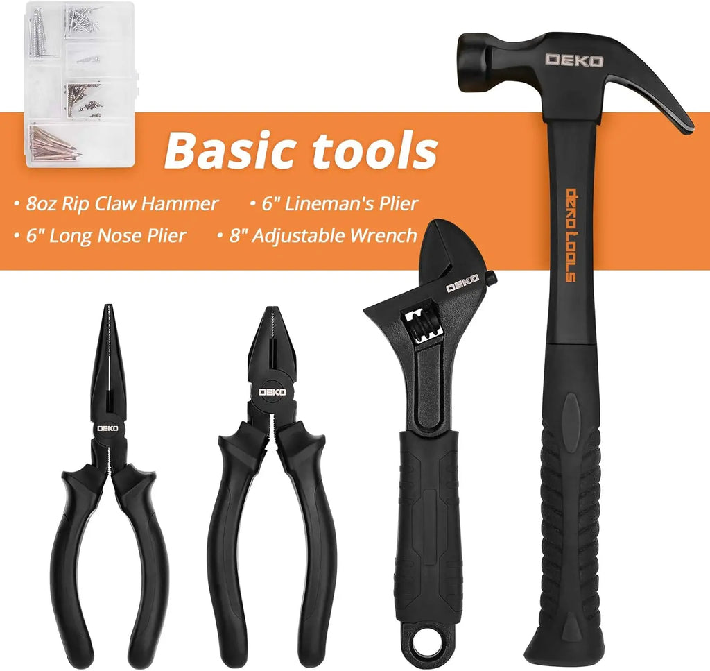 DEKO 218-Piece General Household Hand Tool kit, Professional Auto Repair Tool Set for Homeowner, General Household Hand Tool