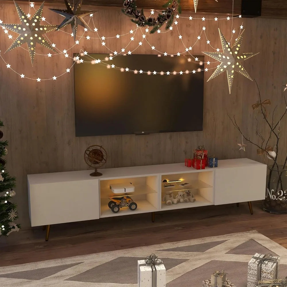86" LED TV Stand, Modern Entertainment Center up to 75" 80" TV, Television Console Table with Storage Cabinets for Living Room,