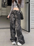 Trendy New Design Sensible Wide-Leg Jeans With Dragon Print For Men And Women Loose-Fit Slimming Harem Pants Fashionable