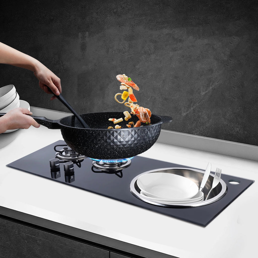 Boat Caravan RV Camper 2 Burner LPG Gas Stove Hob w/ Sink Combo Cooktop Tempered Glass Camping Outdoor Portable Dual Fuel Cooker