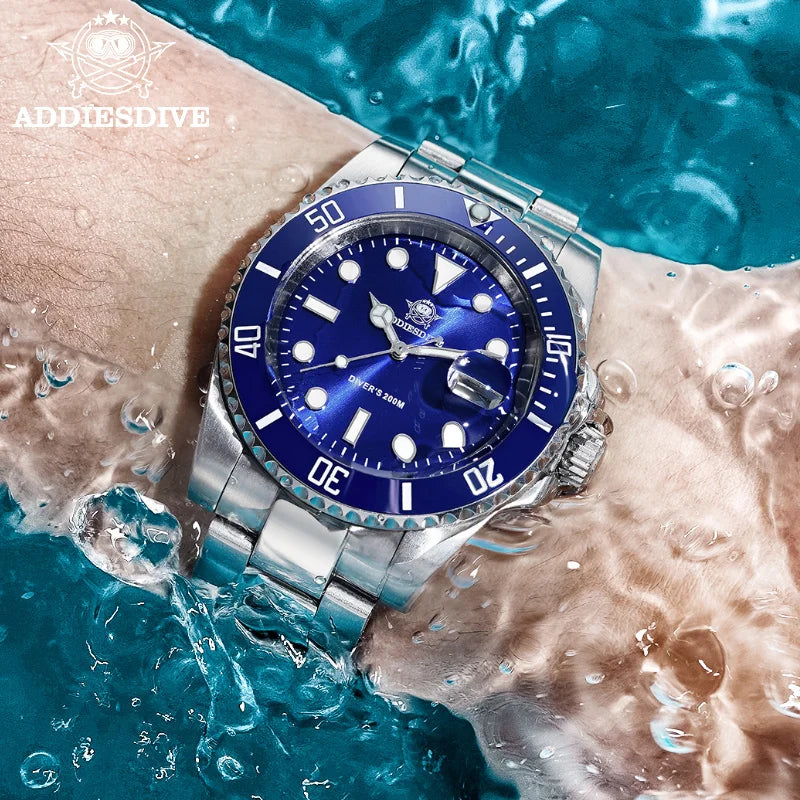 ADDIESDIVE 41mm Men's Analog Watch BGW9 Luminous Unidirectional Ceramic Bezel 200m Diver's Watch Men's Quartz Steel Watch MY-H3