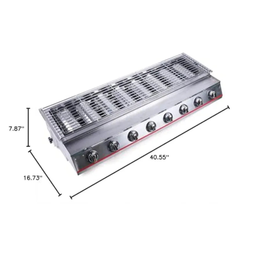 8 Burners Commercial Stainless Steel Gas BBQ Grill 2800Pa Outdoor Cooking Grills LPG Multi-function Tabletop BBQ for Camping Pi