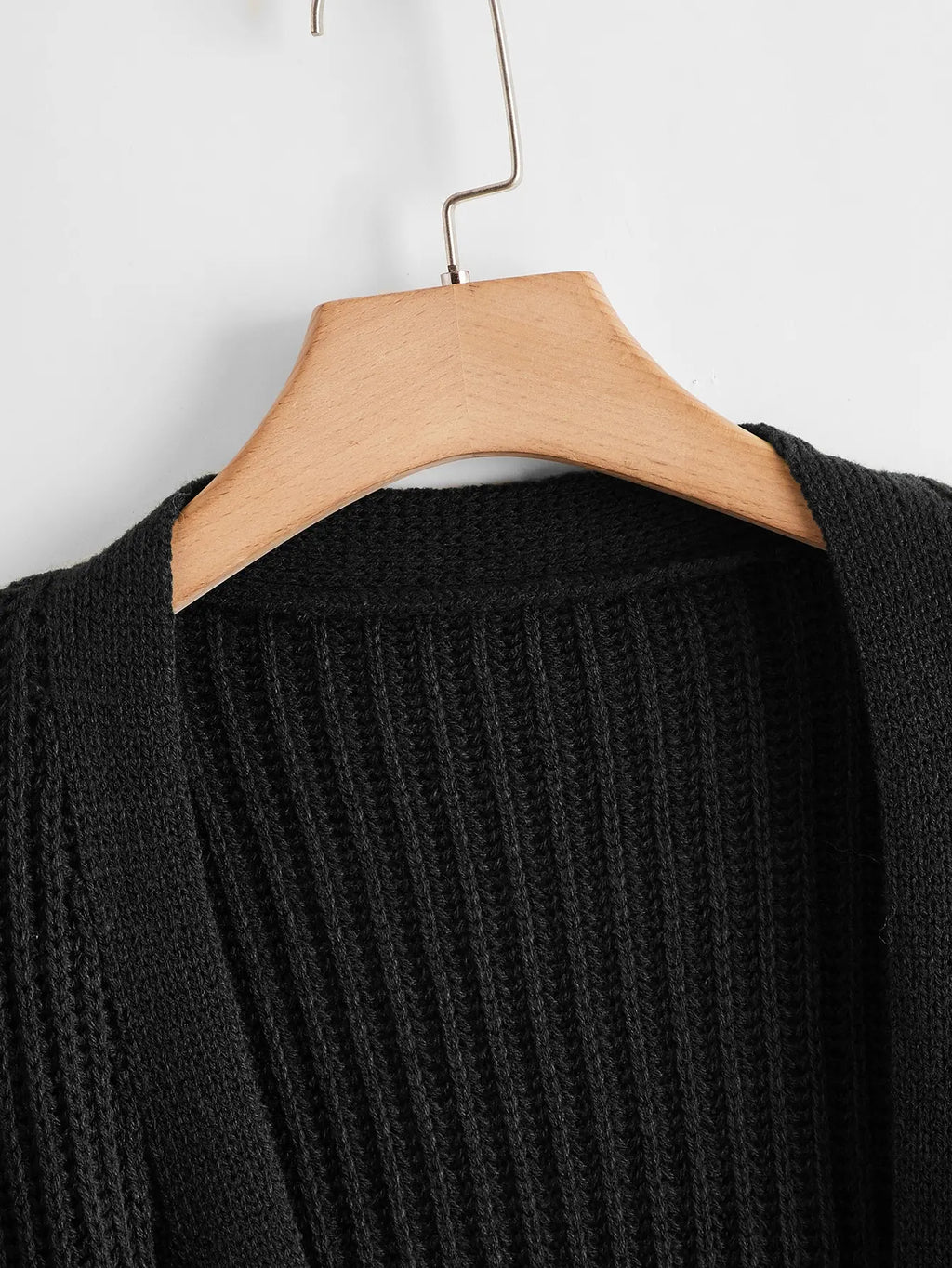 Women's Loose Casual Rib Knit Long Sleeve Cardigan With Pockets, Black, Versatile Everyday Wear,