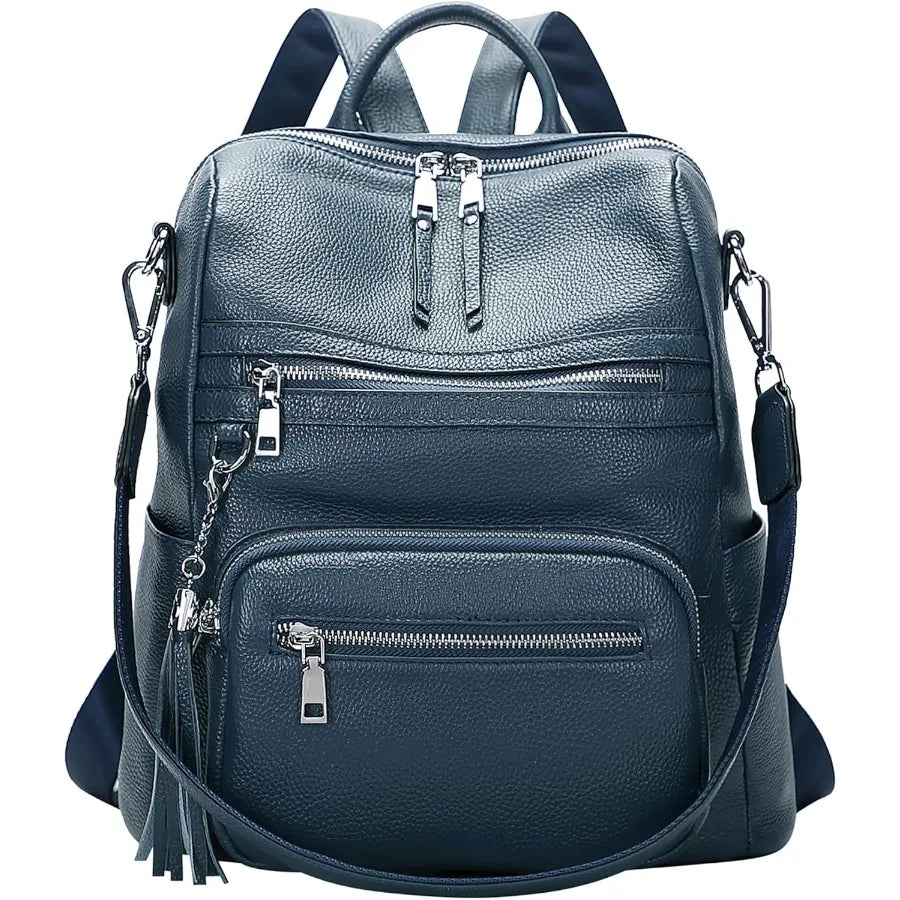 ALTOSY Genuine Leather Backpack Purse for Women Large Shoulder Bag With Laptop Compartment Multiple Pockets S106 Indigo Blue