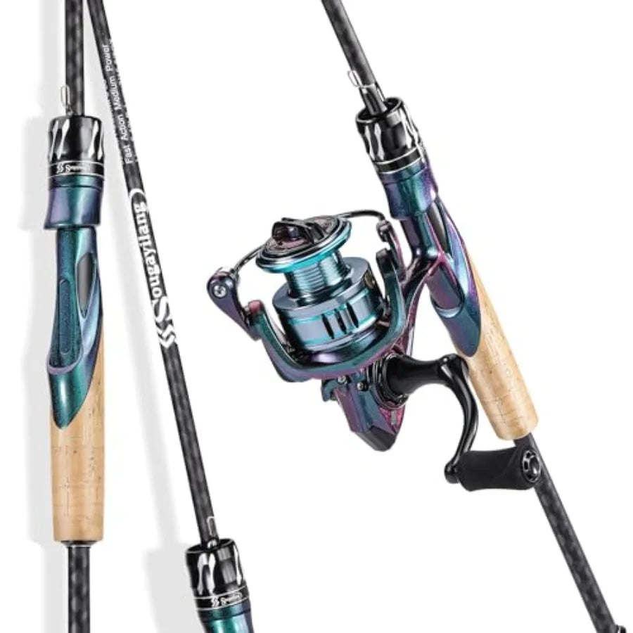 2 Packs Spinning Reel Rod Combo Two Pieces Colorful Portable Light Weight Fishing Rod with Powerful Fishing Gear Id