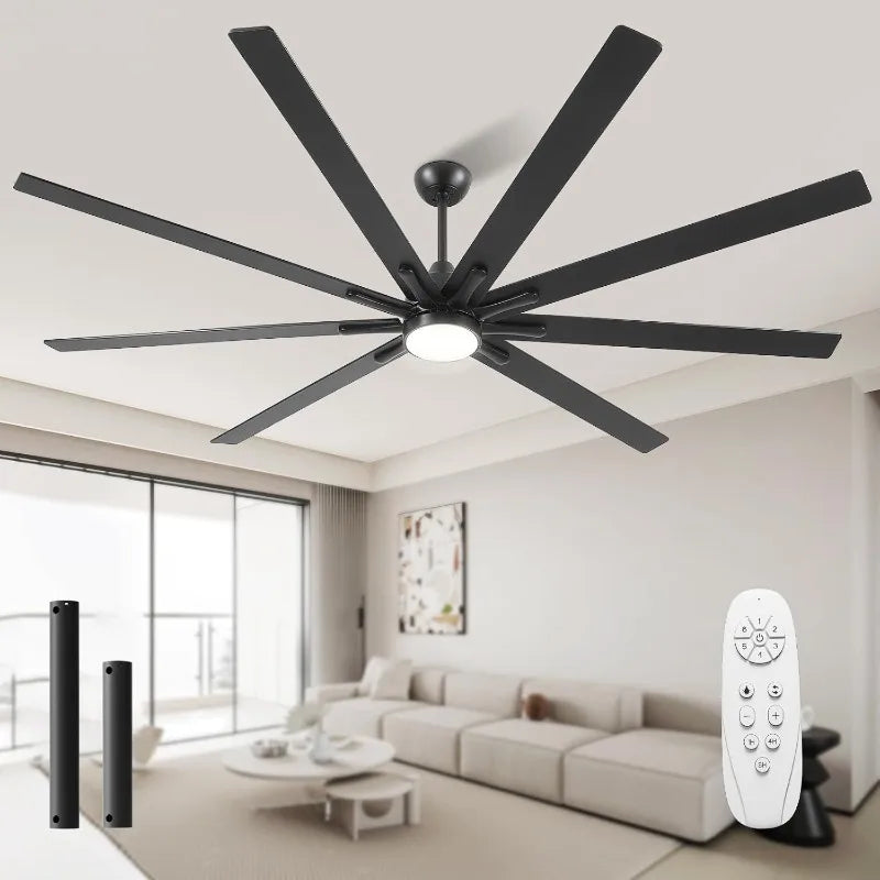84 Inch Ceiling Fan with Lights and Remote, Black Reversible Modern Indoor/Outdoor Fan, Quiet 8-Blade DC Motor, 6 Speeds, 3CCT D