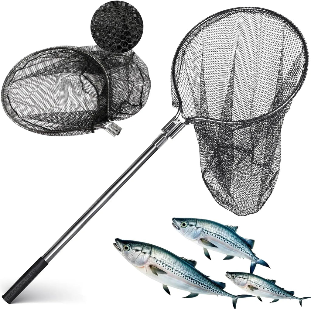 Extra Large Aluminum Fishing Net with Telescoping Handle, 20in Opening for Saltwater and Freshwater