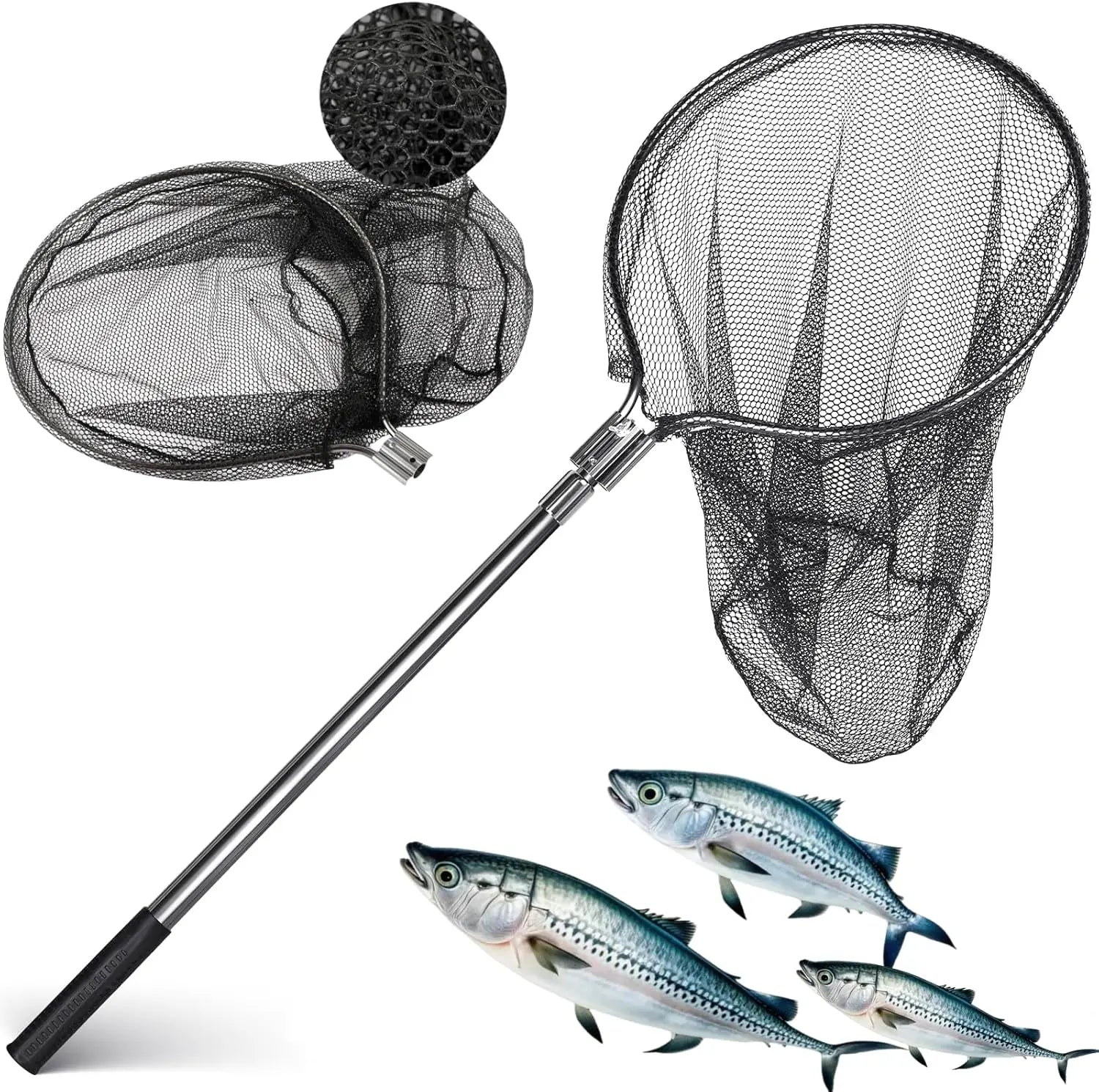 Extra Large Aluminum Fishing Net with Telescoping Handle, 20in Opening for Saltwater and Freshwater