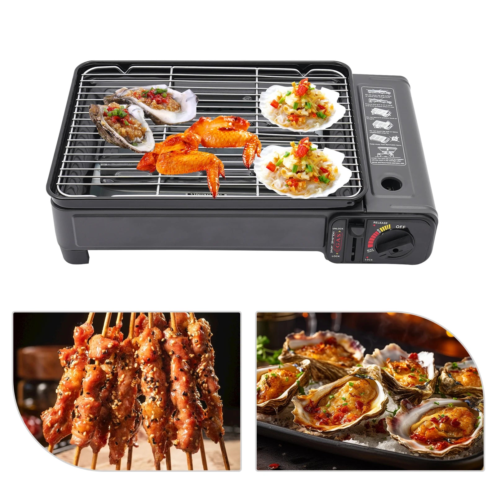 Portable Butane Grill Stove Camping Grill Gas Stove Free Standing BBQ Grill w/Grilling Net Carry Case for Camping Cooking