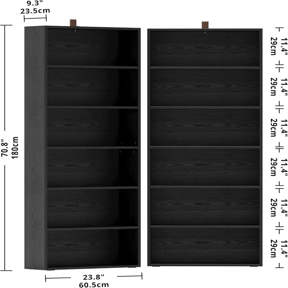 IRONCK 6-Tier Bookcase Set of 2, 70" Height Floor Standing Display Storage Shelves for Home, Office, Living Room, Bedroom