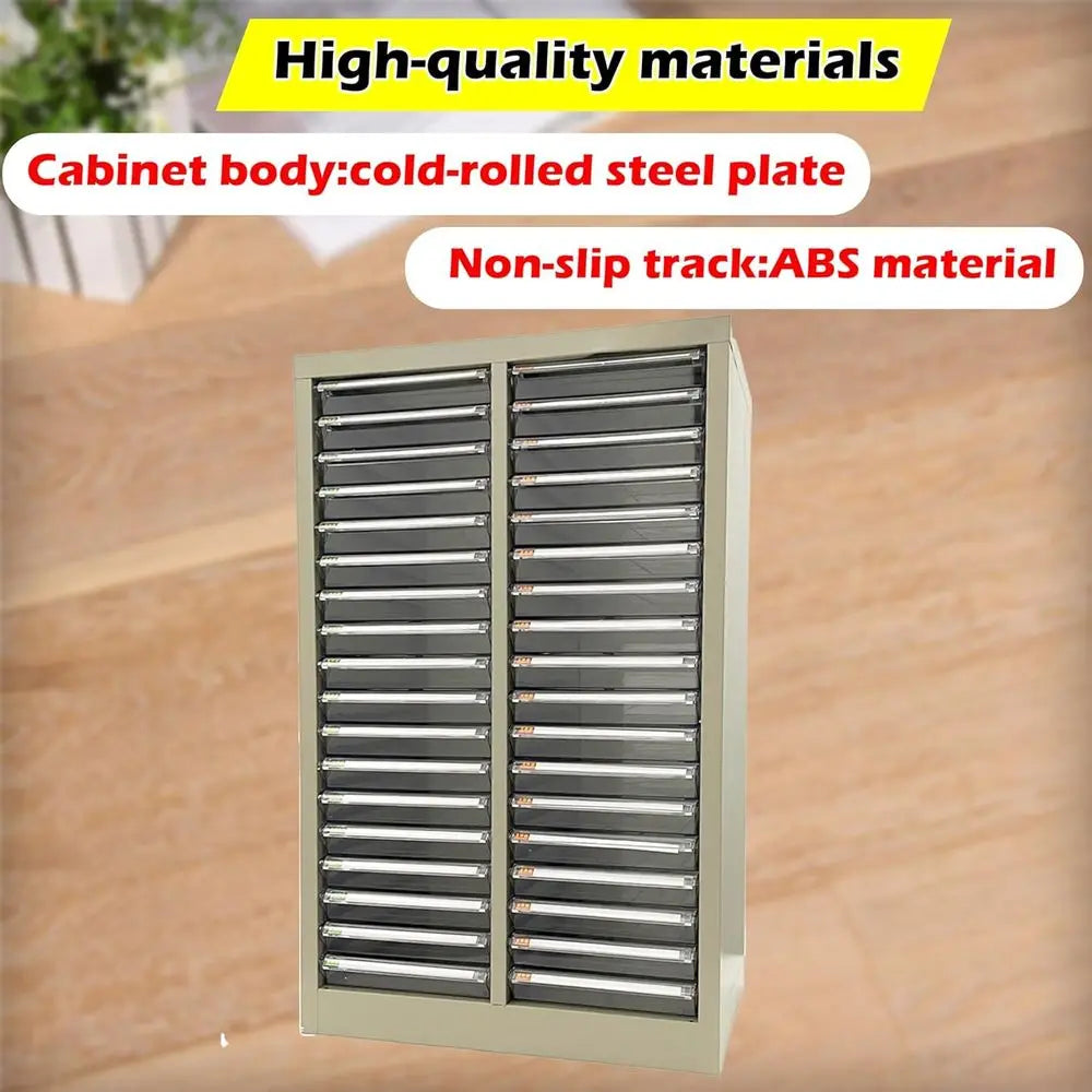 36-Drawer Steel Office Storage Cabinet with Transparent Drawers and Curved Handles for Small Items Organization