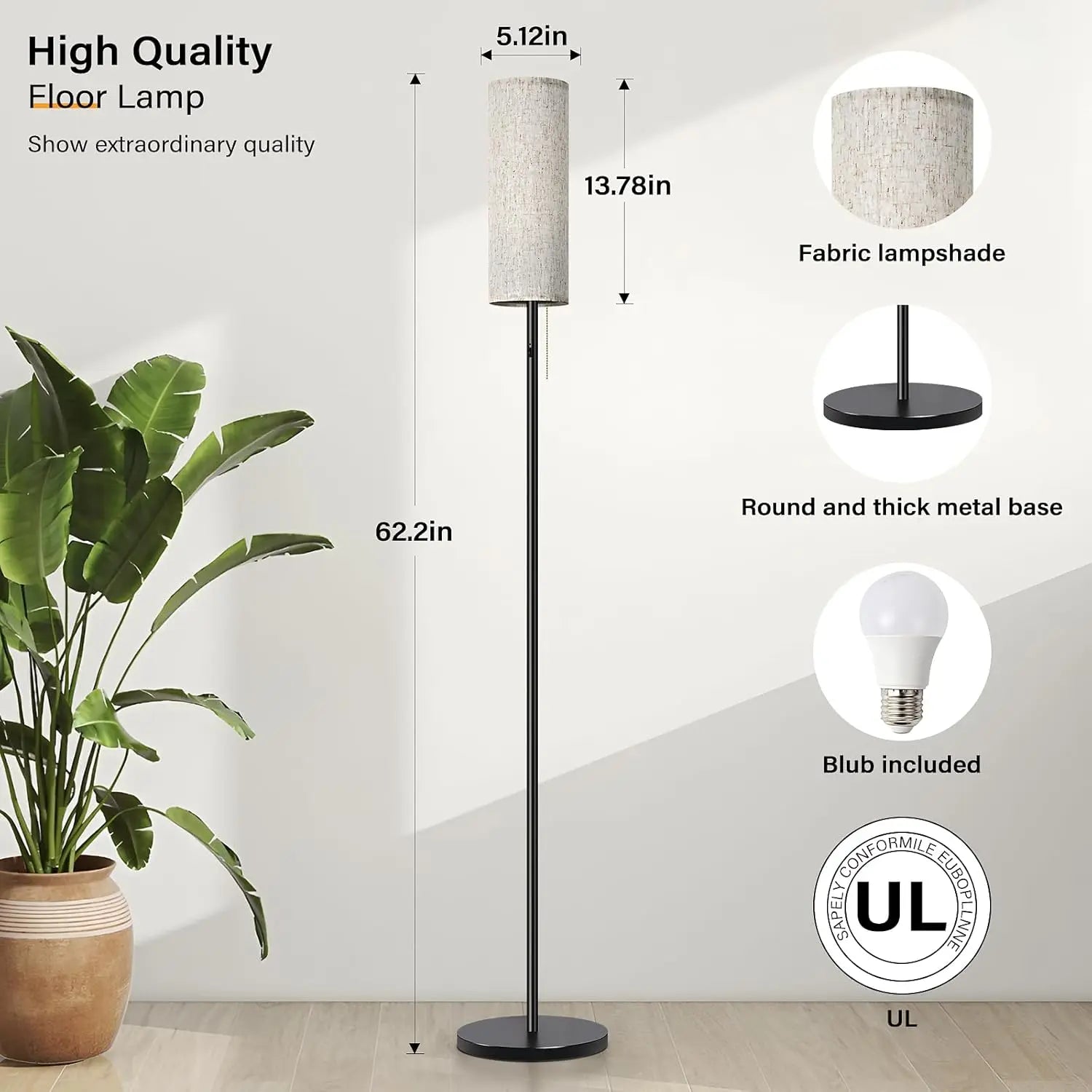 Cordless Floor Lamp, 3 Color Temp, Rechargeable LED Standing Lamp for Living Room, Bedroom, Office – Modern Farmhouse Design