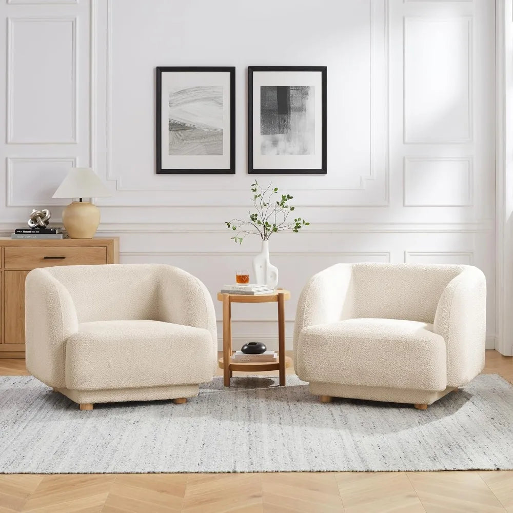 Modern Oversized Sherpa Accent Chairs, 37" Comfy Boucle Living Room Chairs, Wide Reading Chair with Round Arms, Cozy Armchair fo