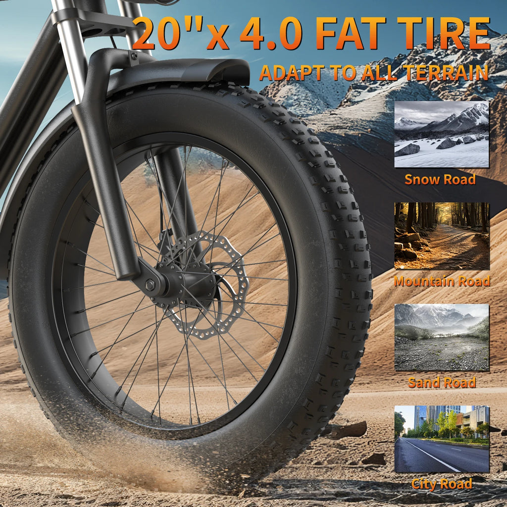 Kickwey K7 Off-Road Electric Bike 1500W Motor 48V20Ah Removable Battery Ebike 20x4 Fat Tire 50-Mile Range Electric bicycle