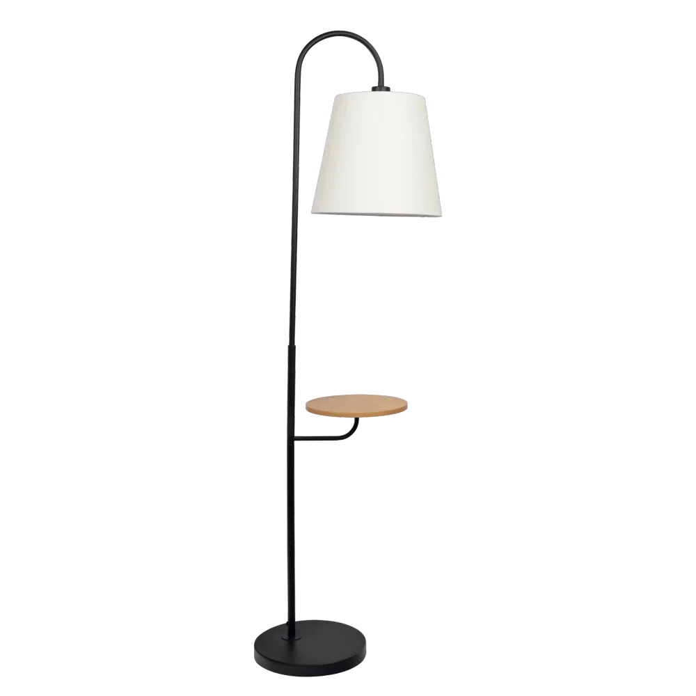 Seoul Black Floor Lamp with Rotary Switch Wood Table Metal Base Seoul Black Floor Lamp with Rotary Switch Wood Table Metal Base