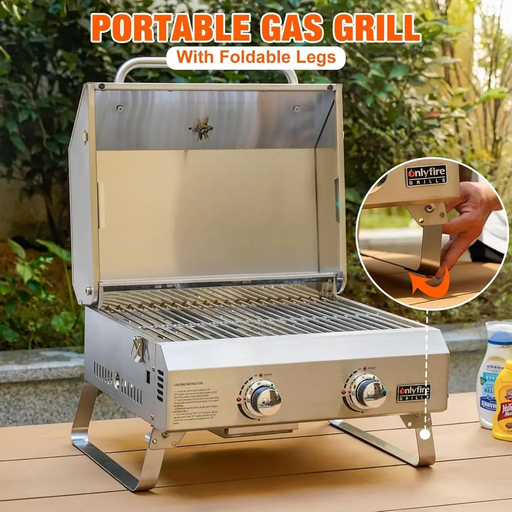 Tabletop Gas Grill 2 Burners, 20" Portable Propane Grill with oldable Legs or Outdoor Patio Backyard Camping Taiating RV Trip Be