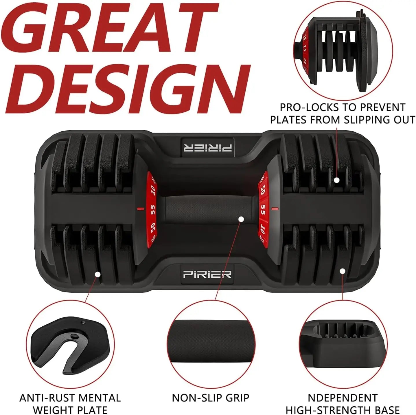 Adjustable Dumbbell Set 55LB, 10-in-1 Weight with Anti-Slip Handle for Full Body Strength Training