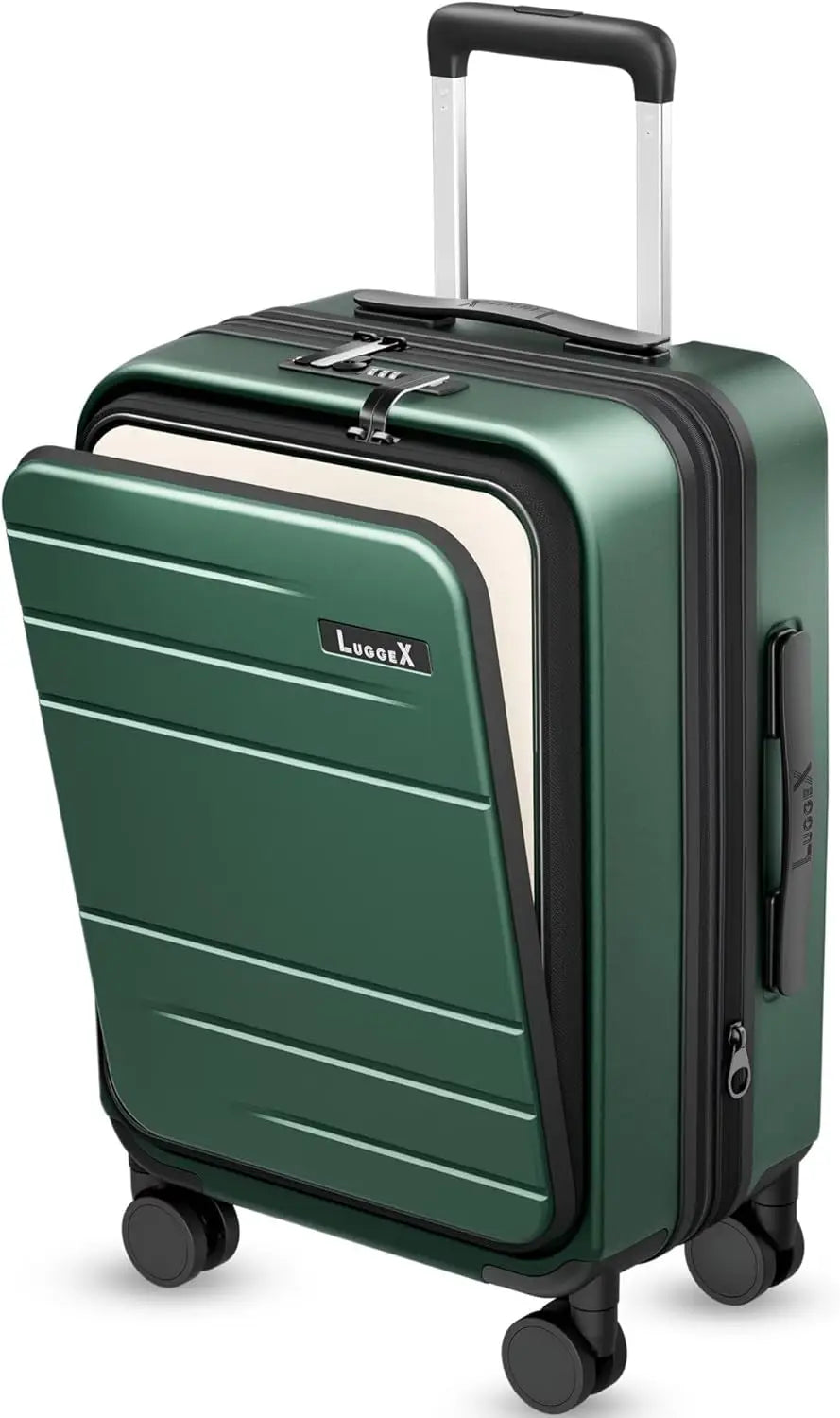 Checked Luggage with Spinner Wheels, FLO5 Expandable Polycarbonate Hard Shell SuitcaseLock (FX-Core, Blue, 24 Inch)