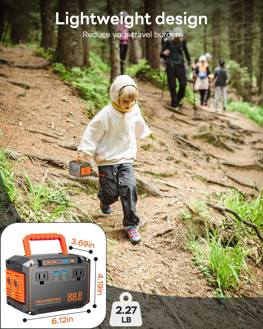 88.8Wh Portable Power Station with 150W AC Output, Solar-Ready for Camping, Hiking & Emergency Backup