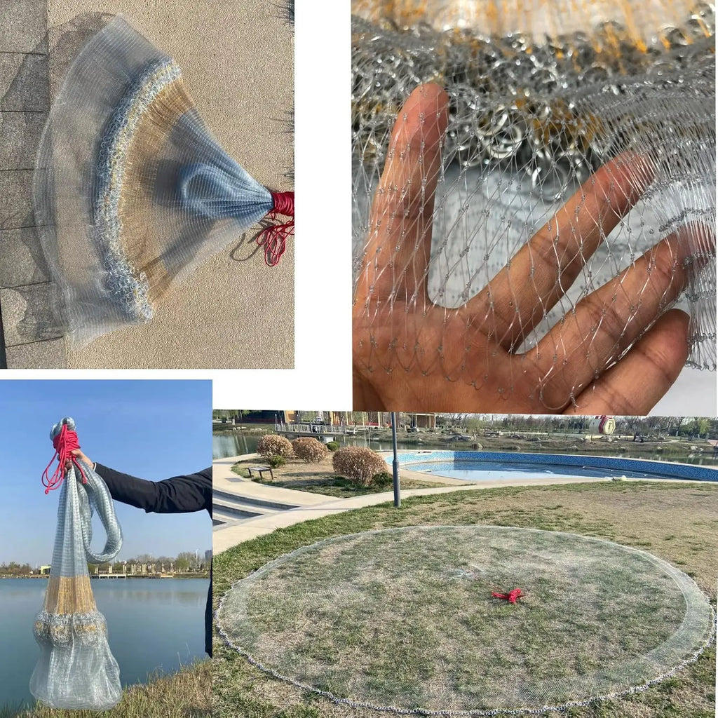 Heavy-Duty Saltwater Fishing Cast Net with Zinc Sinkers, 6ft/10ft Radius, 3/8in Mesh for Bait Trap