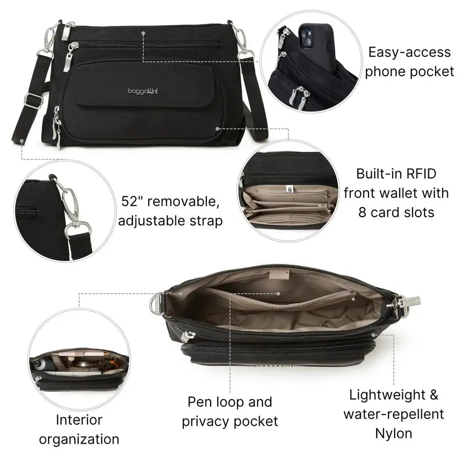 Original Everyday 11x 7.5 Crossbody Bags for Women Rfid Protected Lightweight Nylon Zippered Travel Purse