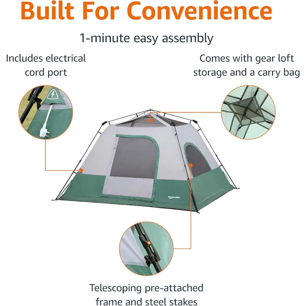 Instant Camping Tent with Rainfly, Weather-Resistant, Quick Setup