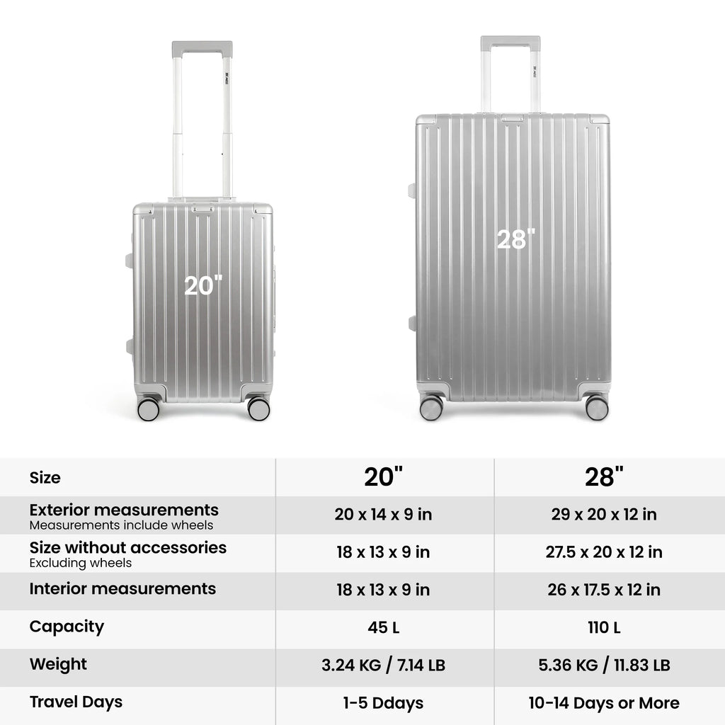 Trolley Aluminum Frame Luggage 20" Carry On Luggage & 28" Checked Luggage PC+ABS Suitcases Carry-On Cabin Suitcase with TSA Lock
