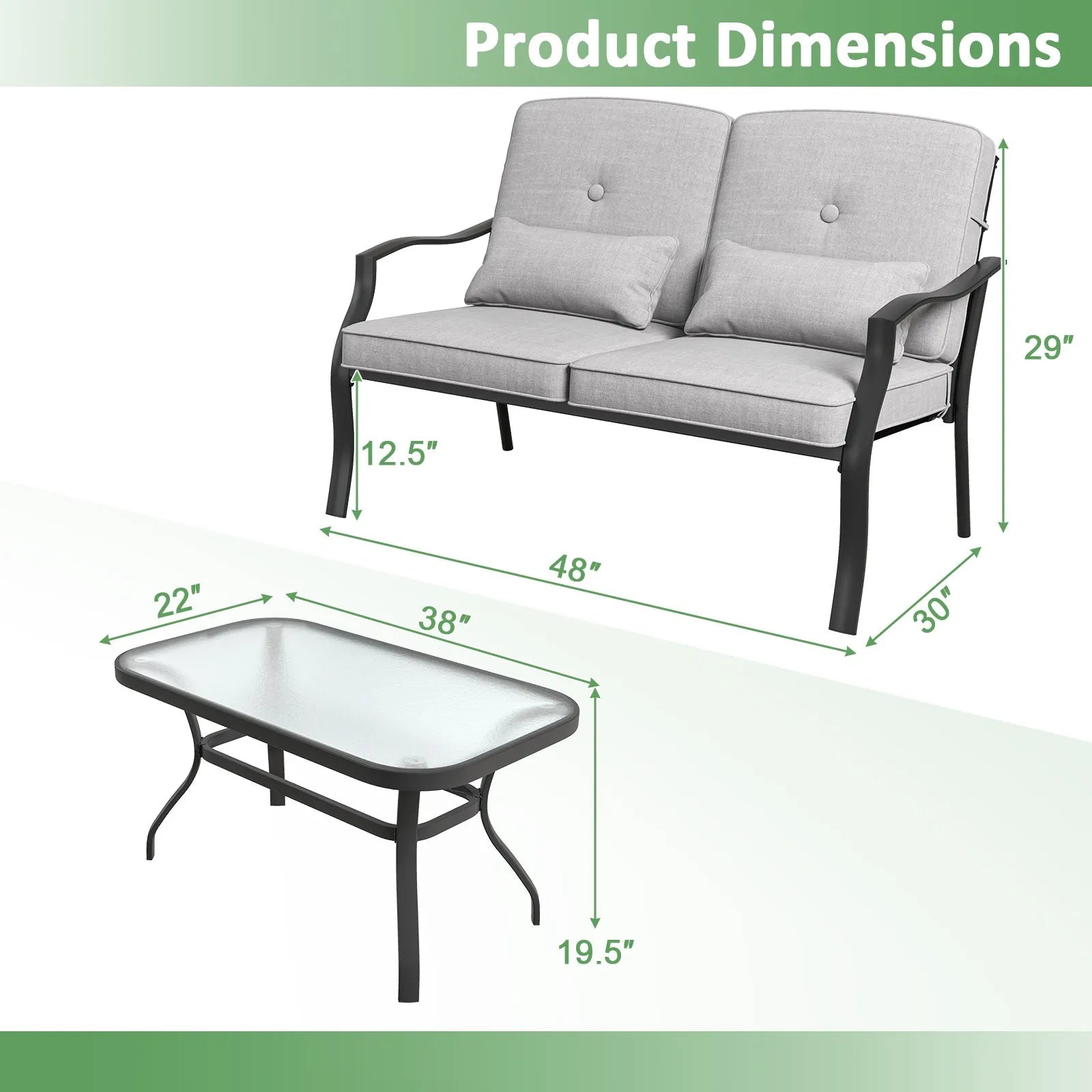 2 PCS Patio Furniture Set Outdoor Loveseat Chair Coffee Table Cushioned Seat