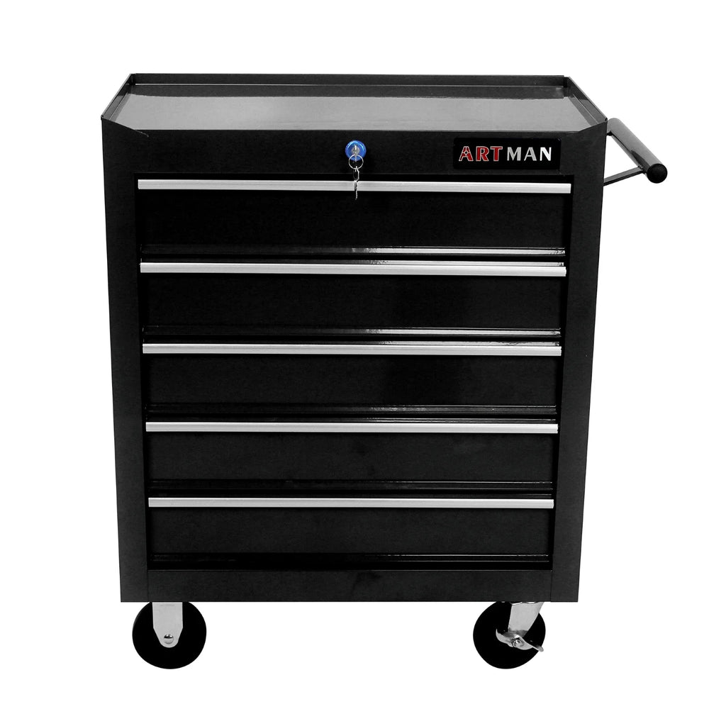 Tool cart with wheels 5 drawers,multifunctional rolling tool cart,locking tool storage organizer cart for garage,warehouse,black