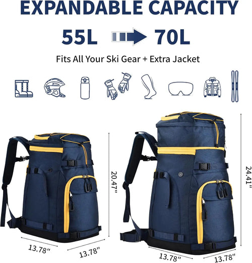 55L-70L Expandable Ski Boot Bag with Helmet Compartment – Waterproof & Durable – for Men & Women