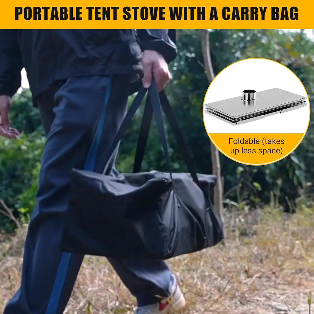 Hot Tent Stove, Wood Burning Stove, Portable Stainless Wood Stove with Cooking Grill,for Outdoor Camping Cooking and Heating