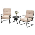 Outdoor Bistro Set 3Piece Spring Metal Lounge Cushioned Chairs and Bistro Table Set Wrought Iron Cafe Furniture Seat, Brown