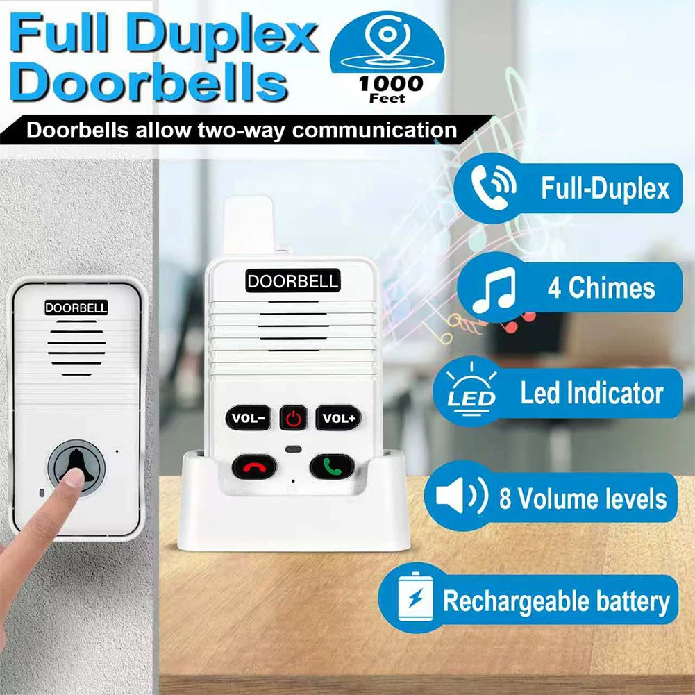 Wireless Voice Duplex Intercom Doorbell 500M Hand Free Two Way Wireless Doorbell Duplex Door Bell for House Home Factory Office