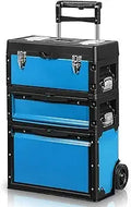 Portable 3-Tier Rolling Tool Box, 19.5 Inch Stackable Storage with Wheels, Heavy Duty Steel and Plastic Construction for Worksho
