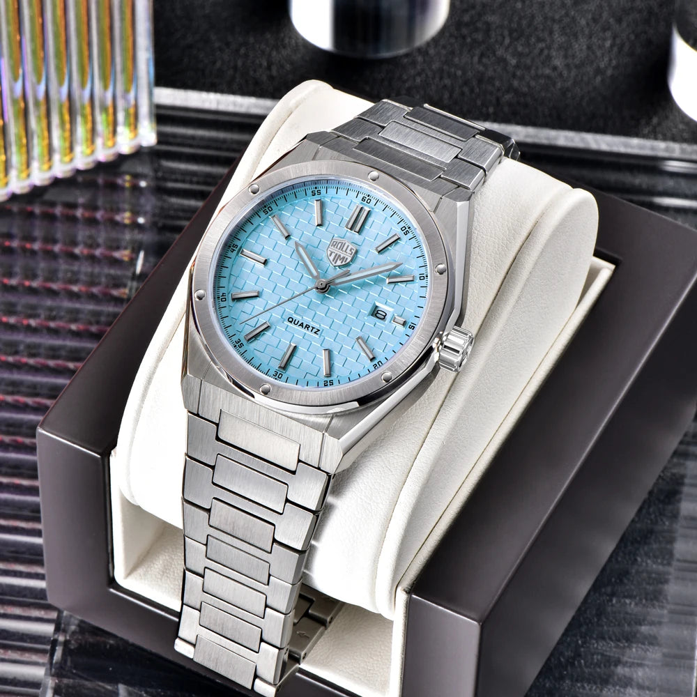 RollsTimi 2026 New Men's Watches Luxury Quartz Wristwatches AR Sapphire Stainless Steel Waterproof Sports Watch For Men Gift