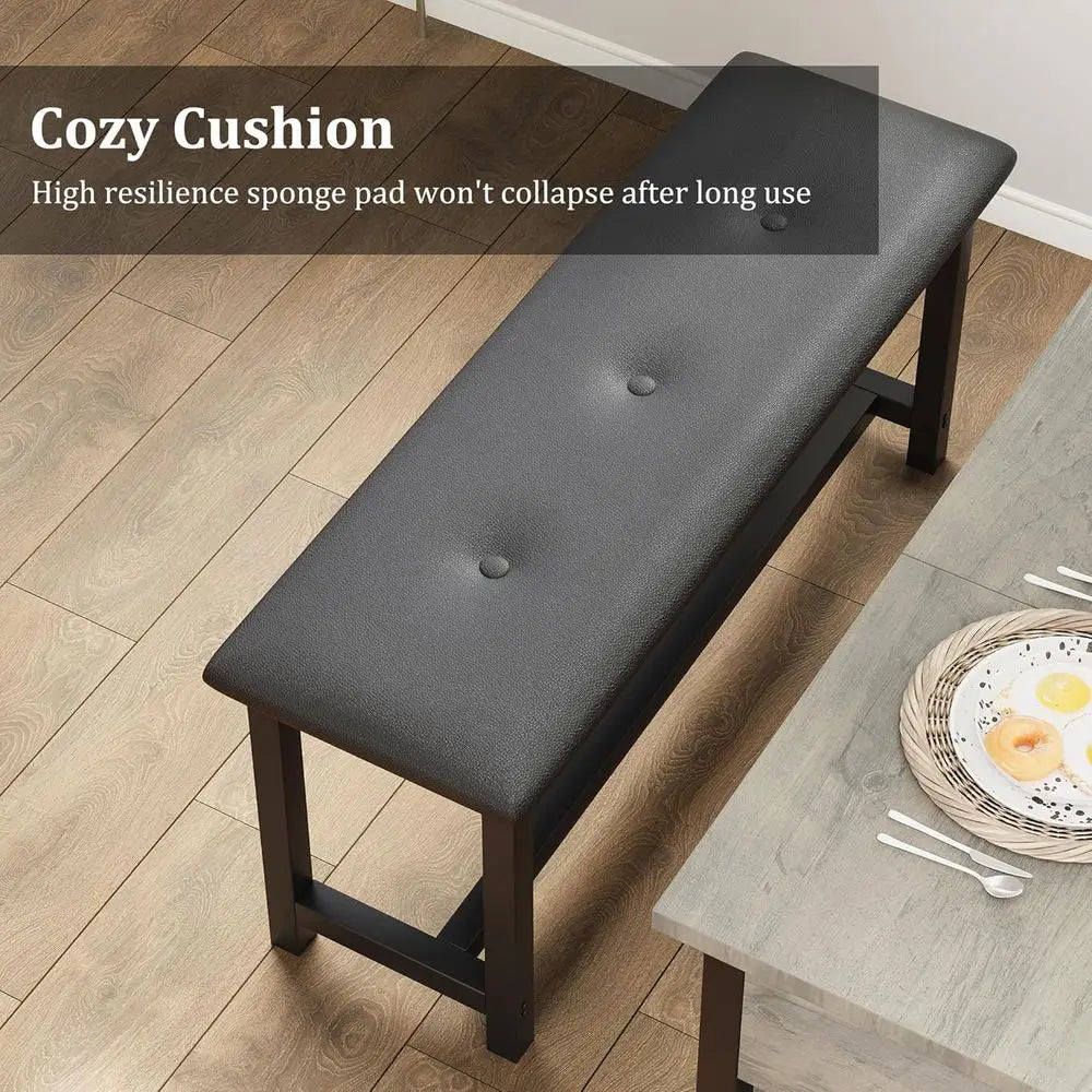 Kitchen Dining Table Set with Upholstered Benches, Storage Drawers & Wine Rack for Small Spaces - Grey