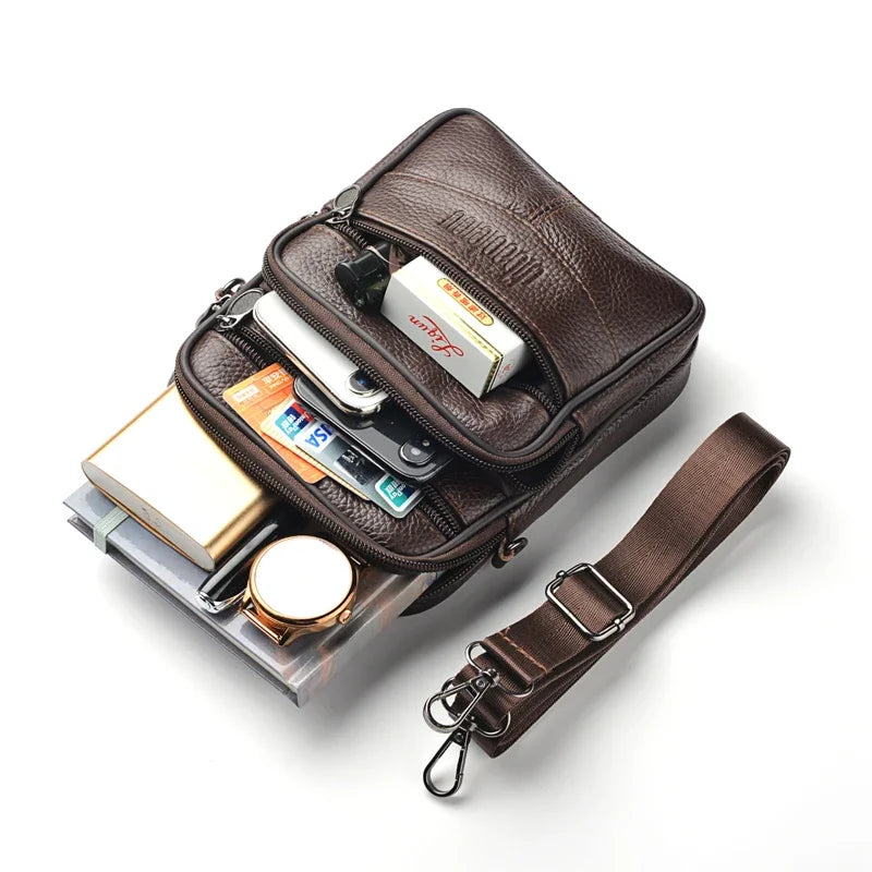 Men's Genuine Leather Crossbody Bag High Quality Zipper Pocket Retro Business Messenger Bag for Men