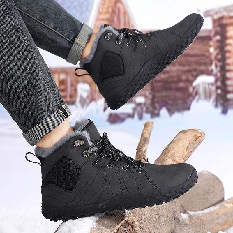 Winter Warm Outdoor Wide Toe Barefoot Snow Boots Men Cotton Boots Breathable Walking Hiking Shoes Comfortable Casual Sneakers