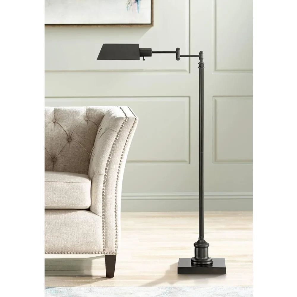 Adjustable Traditional Farmhouse Pharmacy Floor Lamp with Swing Arm, 54 Tall, Dark Bronze Metal Base, Bright Illumination