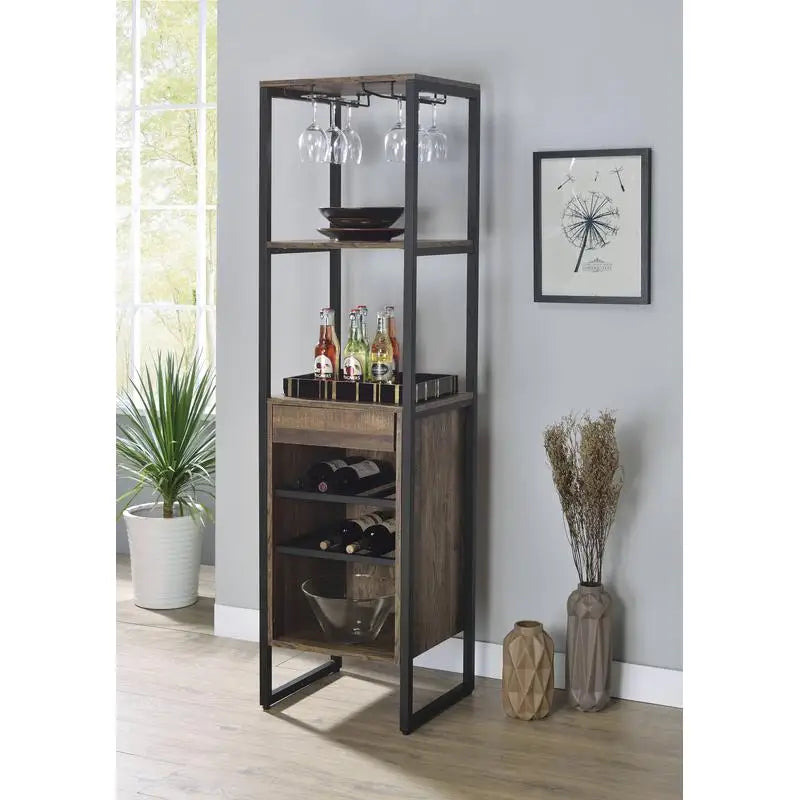 Weathered Oak Finish Wine Rack, Holds Up to 20 Bottles, Elegant Storage Solution for Home or Bar
