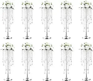 10-Piece Crystal Flower Stands with Gold Vases for Elegant Home, Party, and Wedding Centerpieces