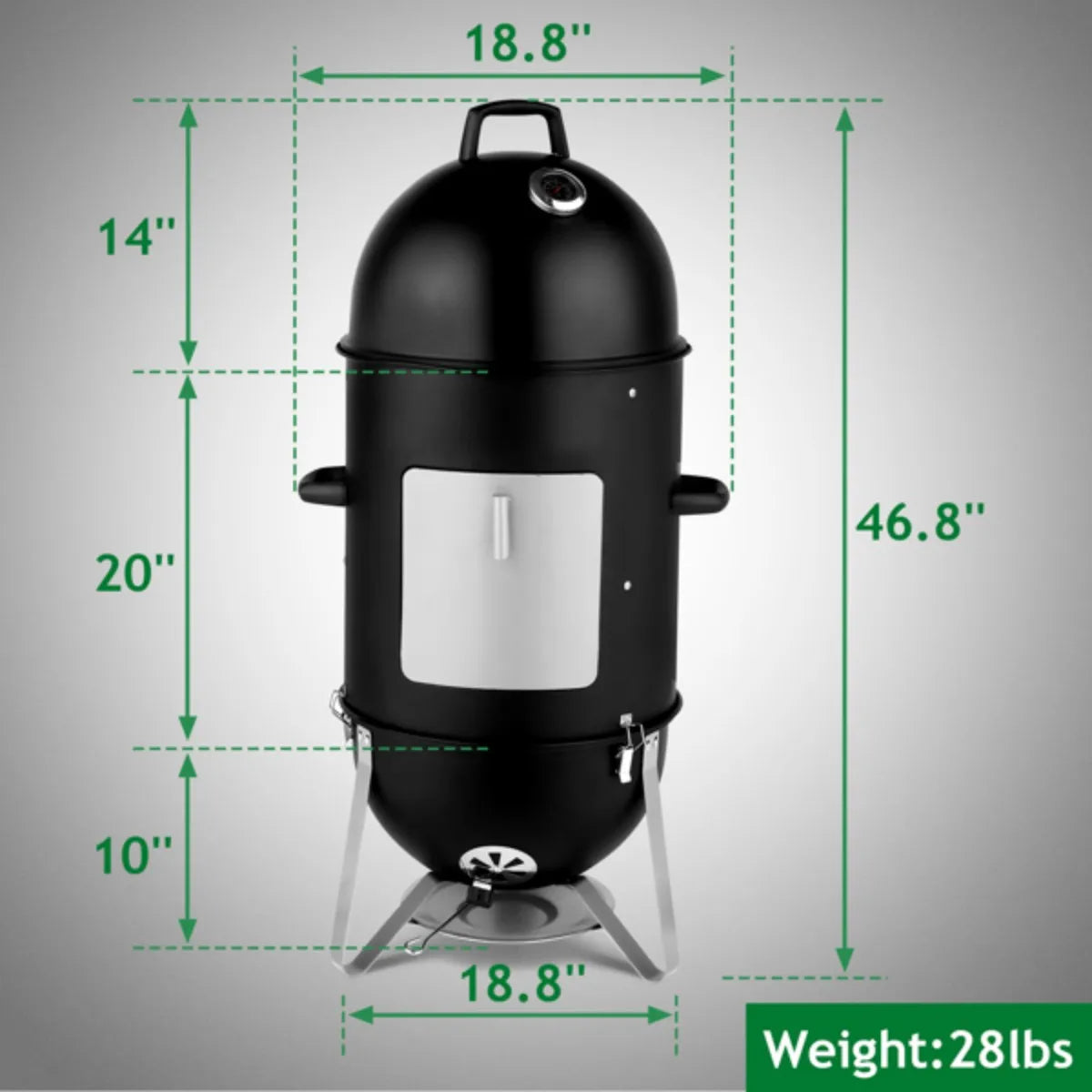 Vertical Steel Charcoal Smoker, Heavy Duty Three Layer Round BBQ Grill Smokey Mountain Cooker for Outdoor Cooking