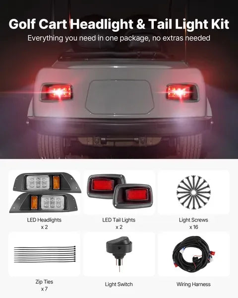 12 Cart LED Headlight Tail Light Kit For Club Car DS 1993-Up Models