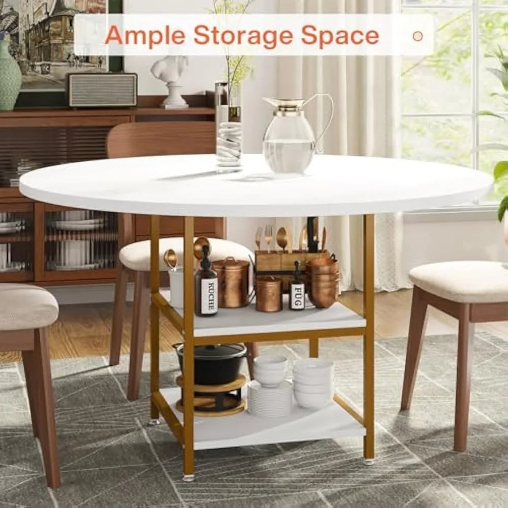 Round 47-Inch Dining Table with Storage for 4 People, Ideal for Kitchen and Dining Room