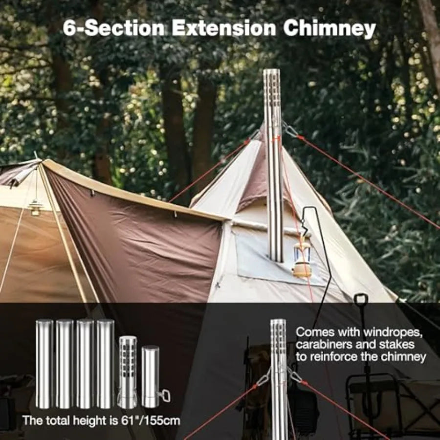 Portable Hot Tent Stove for Camping and Ice Fishing: Durable Alloy Steel Wood Burning Stove with Stainless Steel Sectional Chim
