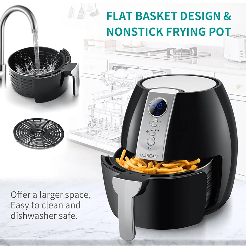 ULTREAN 4L Air Fryer Electric Hot fryer Oil-free Auto Household Kitchen 360°Baking Convection Oven Deep Fryer with Touch Control
