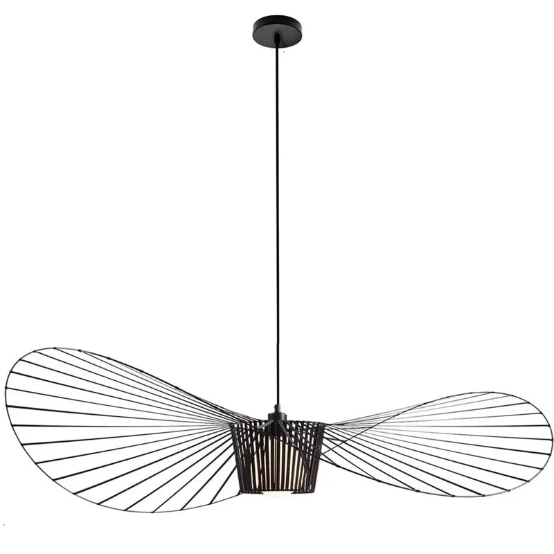 Vintage Hat Pendant Lamp Black Rattan Led Suspension Luminaire Hanging Light Kitchen Living Room Home Decor Ceiling Chandelier