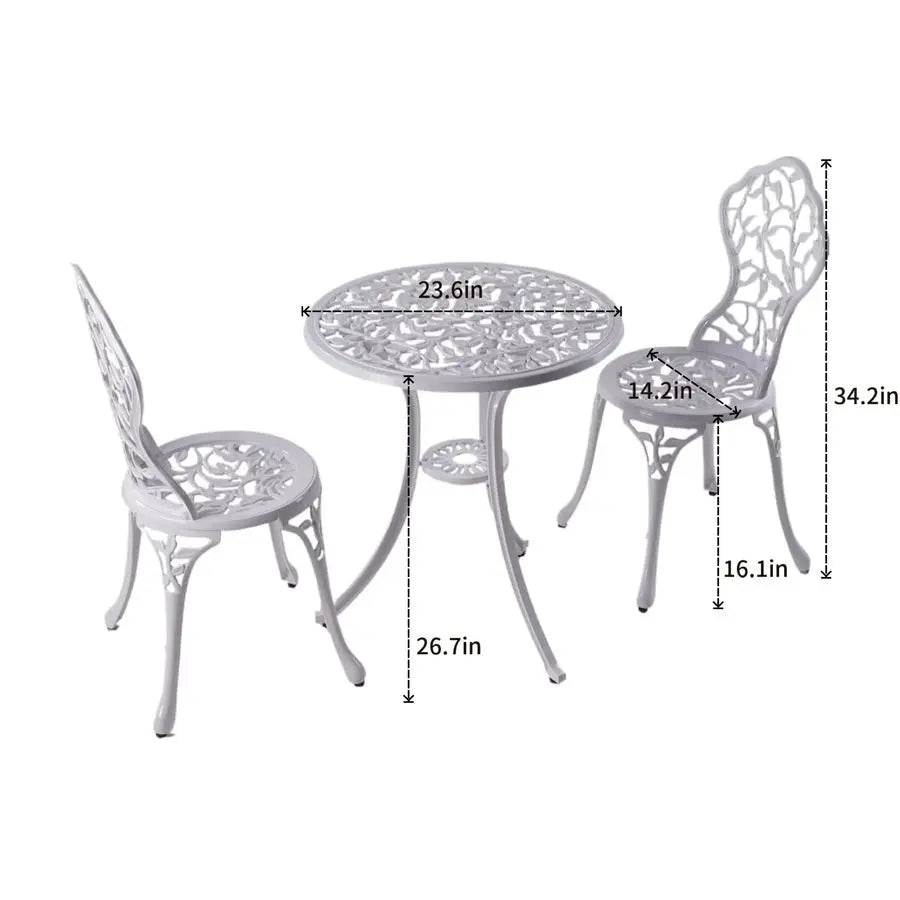 Patio Bistro Sets 3 Piece cast Aluminum Patio Furniture Outdoor Garden Metal Rust Proof Tables and Chairs White bisrto Set Leaf