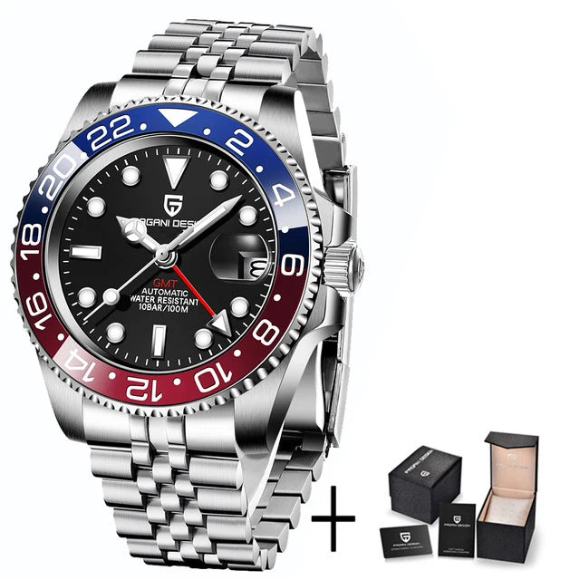 New PAGANI DESIGN GMT Automatic Men Watch 40mm Multi-time Zone Mechanical Watches Stainless Steel Waterproof Clock PD-1662