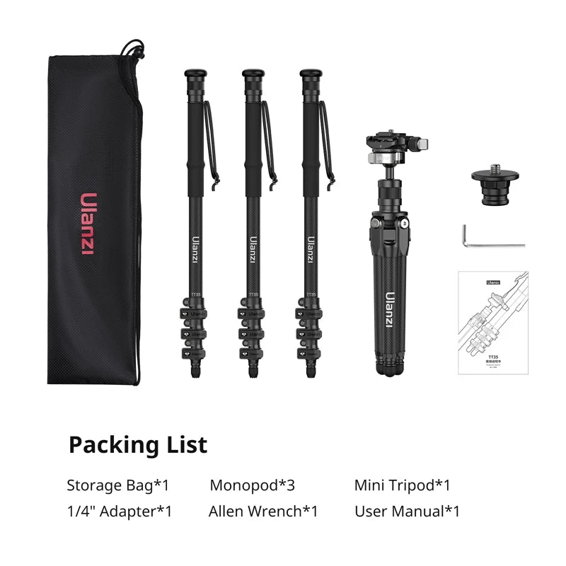 Ulanzi TT35 5-in-1 Hiking Stick Tripod Kit with Quick Release Ball Head 146cm Selfie Stick Monopod Outdoor Photograph Tripod